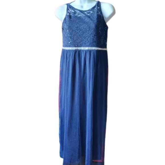 Dark Blue Formal Evening Party Dress Girls Size 16 - Picture 1 of 9